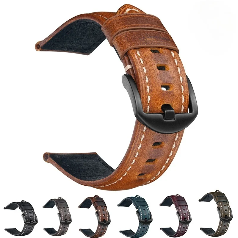 Vintage Leather watch Straps 18mm 20mm 22mm oil wax head layer cowhide smart watch accessories watchbands UTHAI