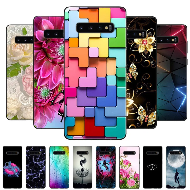 Funda para Samsung Galaxy S10 S 10 Plus S10E Funda de teléfono Linda Funda de TPU suave pintada con dibujos animados para Samsung S10 S10 + S10E Funda negra