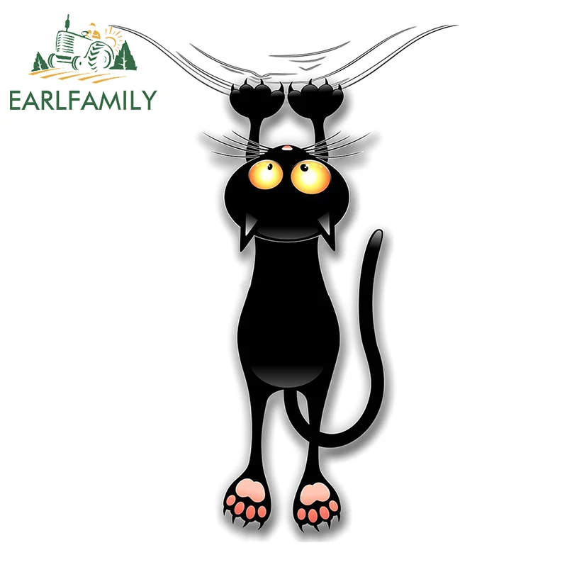 

EARLFAMILY 13cm Cat Climbed The Wall Funny Car Sticker Fuel Tank Cap Bumper Creative Animal Decal Cartoon Scratch-Proof Decor