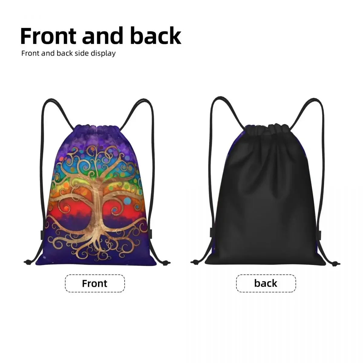 Tree Of Life Golden Swirl And Rainbow Drawstring Backpack Sports Gym Bag for Women Men Vikings Shopping Sackpack