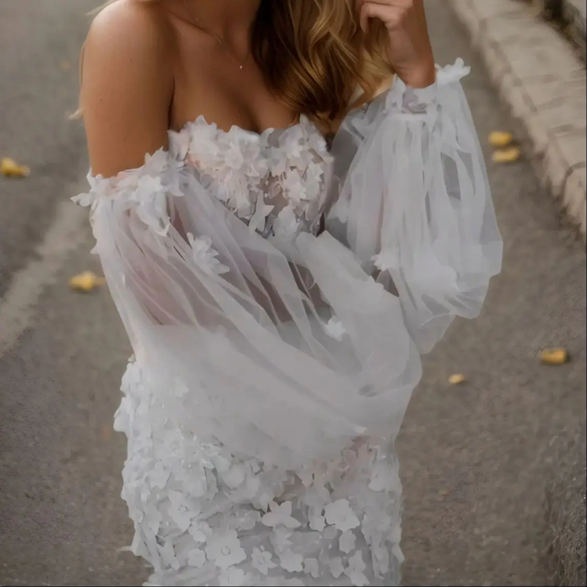 Elegant Mermaid Wedding Dress Long Sleeves Tulle Appliques Court Train Off Shoulder Reception Bridal Gown 2025 free customized