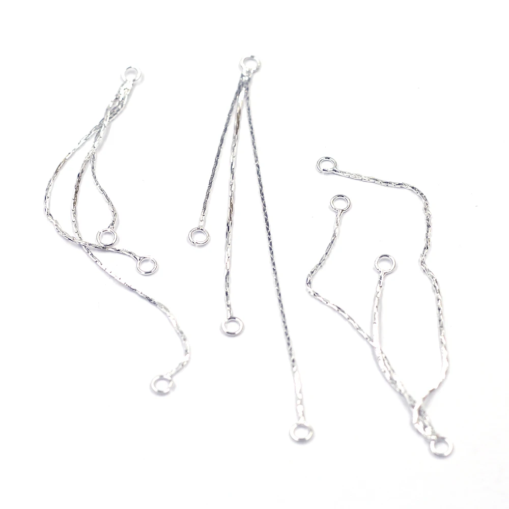 10Pcs Earrings Connectors Ear Chains 4 Holes Copper Silver Plated For Jewelry DIY Making Findings Charms 88x4mm