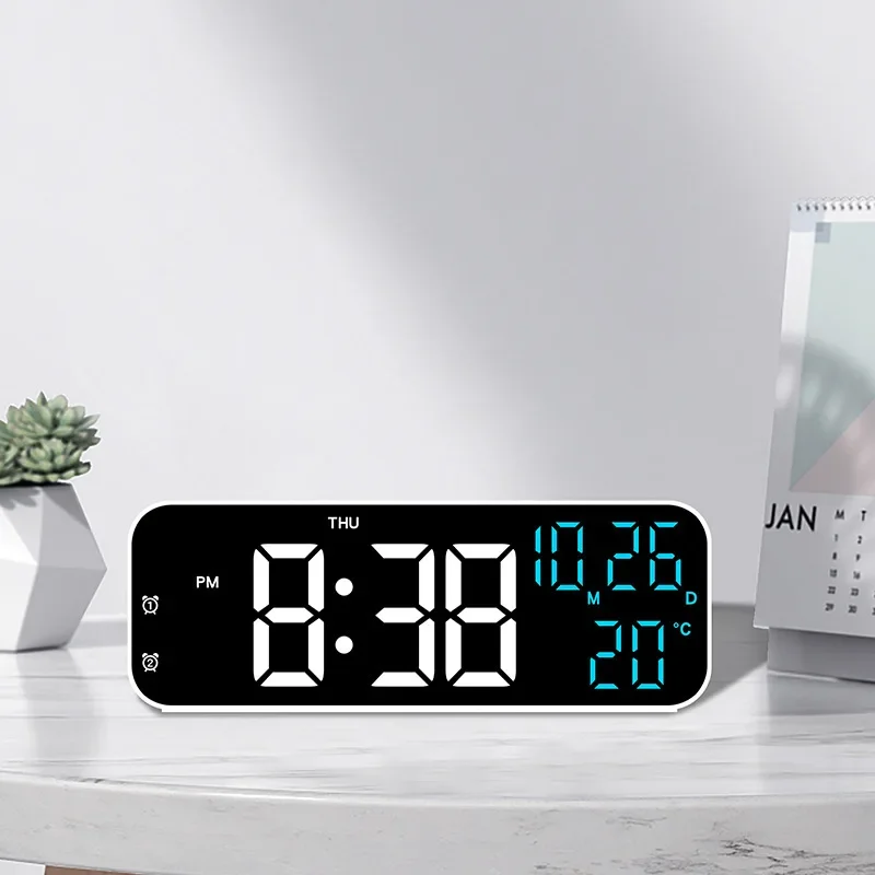 Multi-function LED Clock Simple Digital Alarm Clock Voice Control Temperature and Date Day of Week Display Night Mode Desk Clock