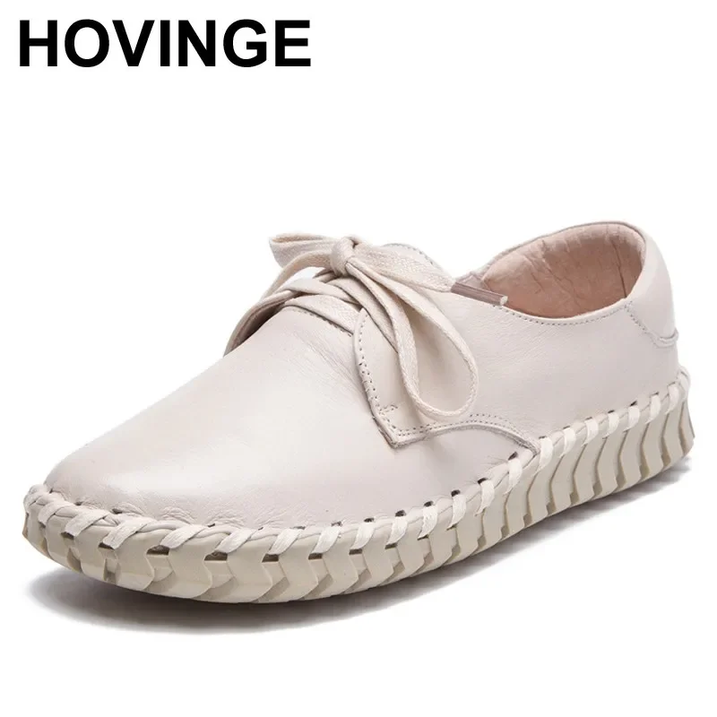 

HOVINGE New women Genuine Leather Shoes Moccasins Mother Loafers Soft Leisure Flats Female Driving Casual Shoes Size 35-40