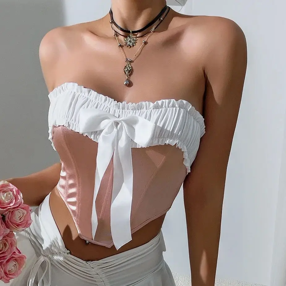 

Bowknot Corset Tube Tops Sexy Lingerie Sleeveless Top Summer Outfits Women Vest Fashion Strapless Bustier Camisole Slim Tank Top