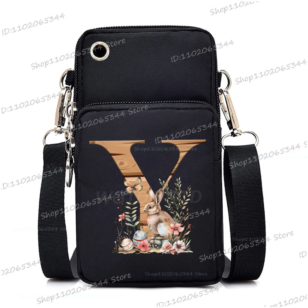 Funny Easter Rabbit Letter A-Z Small Shoulder Bags Nylon Women Mobile Phone Bags Mini Teen Bunny Alphabet Purses Crossbody bags