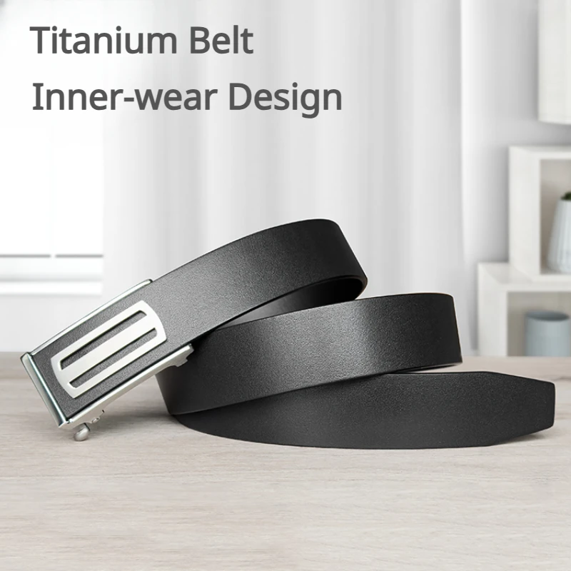 3.5cm/1.38\'\' Titanium Leather Belt for Men Top Grain Leather Automatic Buckle Inner-Wear Design Men\'s Business Casual Belts