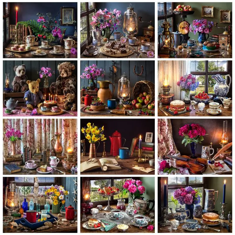 

Chenistory 5D Diamond Painting Flower Full Round Diamond Embroidery Mosaic Kit Scenery Picture Home Decoration Wall Art Gift