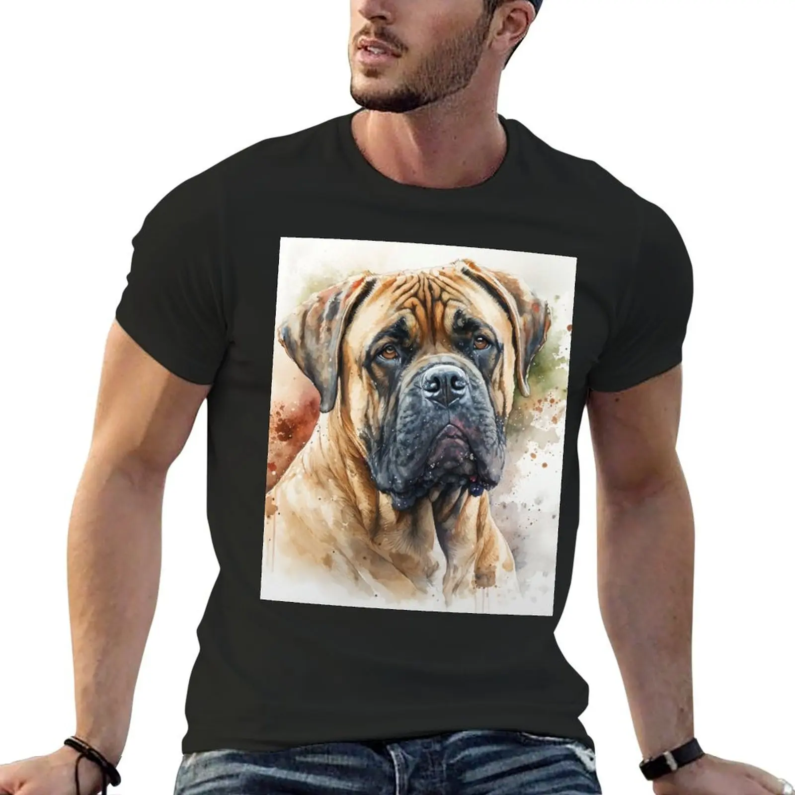 Watercolor Art of a Cute Bullmastiff T-Shirt boys animal print shirts graphic man clothes heavy weight t shirts for men