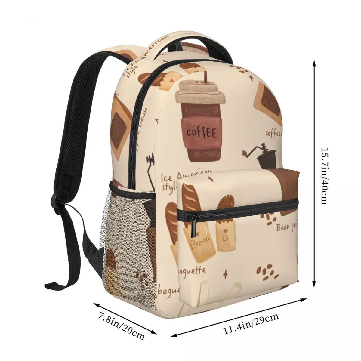 Sweet Snack Student Backpack Tossed Coffee Grinder Warm Aesthetic Warm Cream Brown Beige Casual Daypack for College Travel Daily