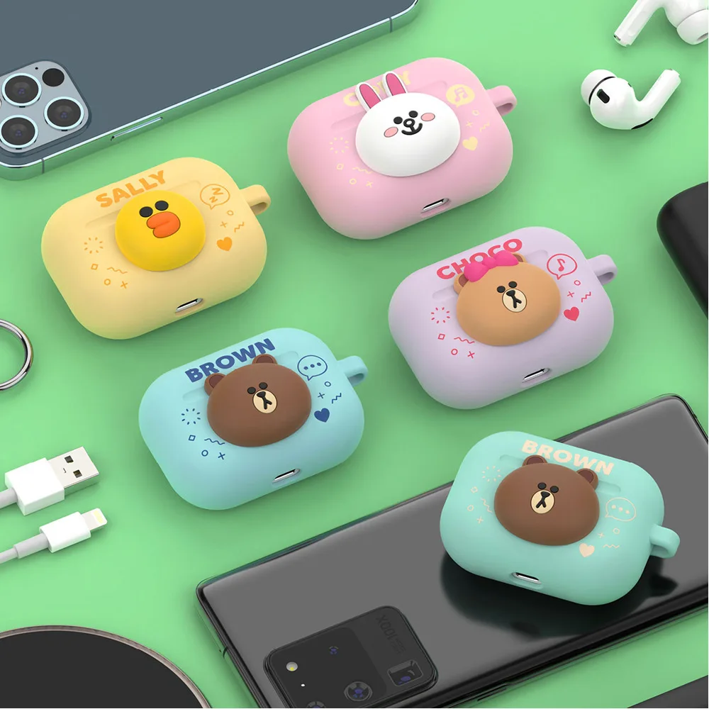 Line Friends Brown Wireless Bluetooth Earphone Cover Silicone Protective Cover for Airpods pro Airpodspro