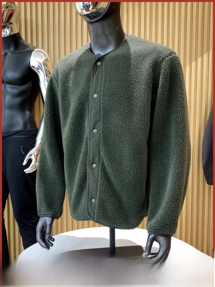 

Heavyweight Men's Fce Lined Jaet Autumn Winter New Arrival Versatile Warm Windproof Stand Fit Button Decor Casual Sle