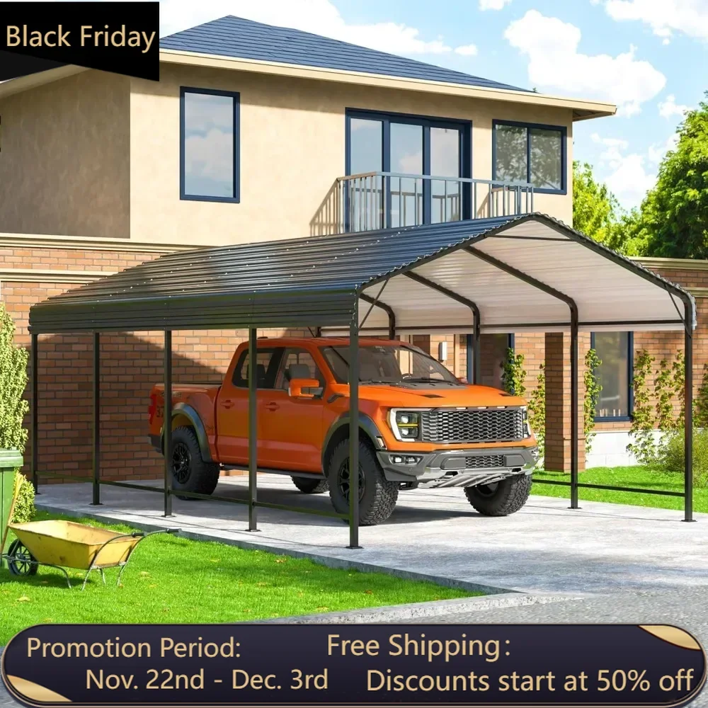 12x20 FT Metal Carport with Enhanced Base Outdoor Heavy Duty Garage Galvanized Car Shelter for Pickup, Boat, Car and Tractors