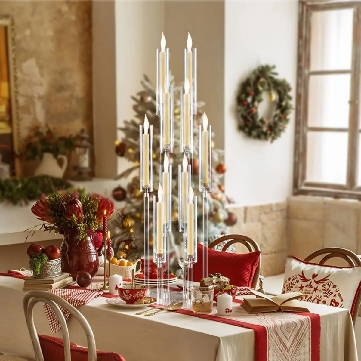 20PCS10 Arm Acrylic Candelabra Centerpiece for Wedding, 37.7 Inches Clear Floor Candlestick Holders with Acrylic Shade Pillar Taper Candlestick for Dinner Party Candelabros Para Centros De Mesa
