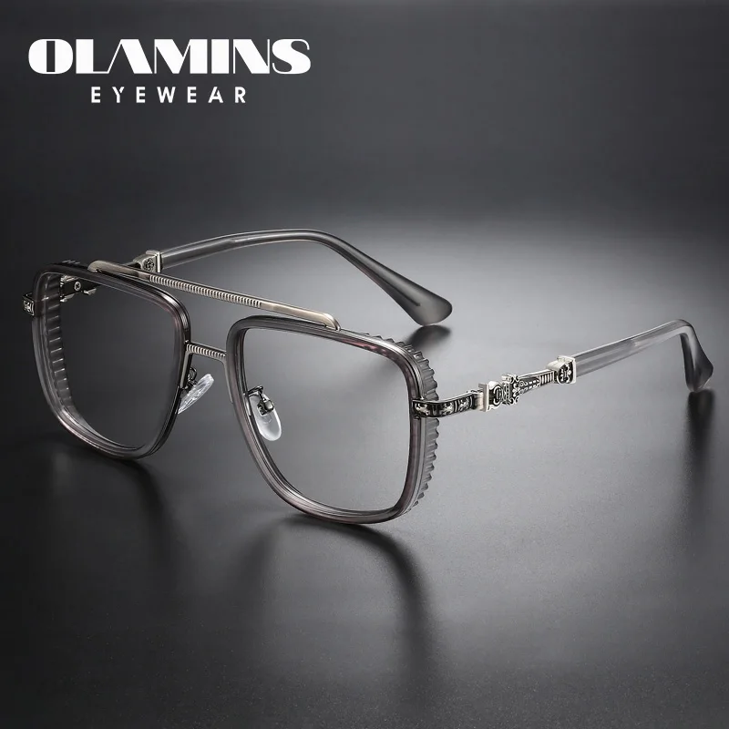 

OLAMINS New Style High Quality Chrome Style Metal Frame Anti Blue Ray Vintage Sunglasses Men's Square Metal Women Retro Glasses