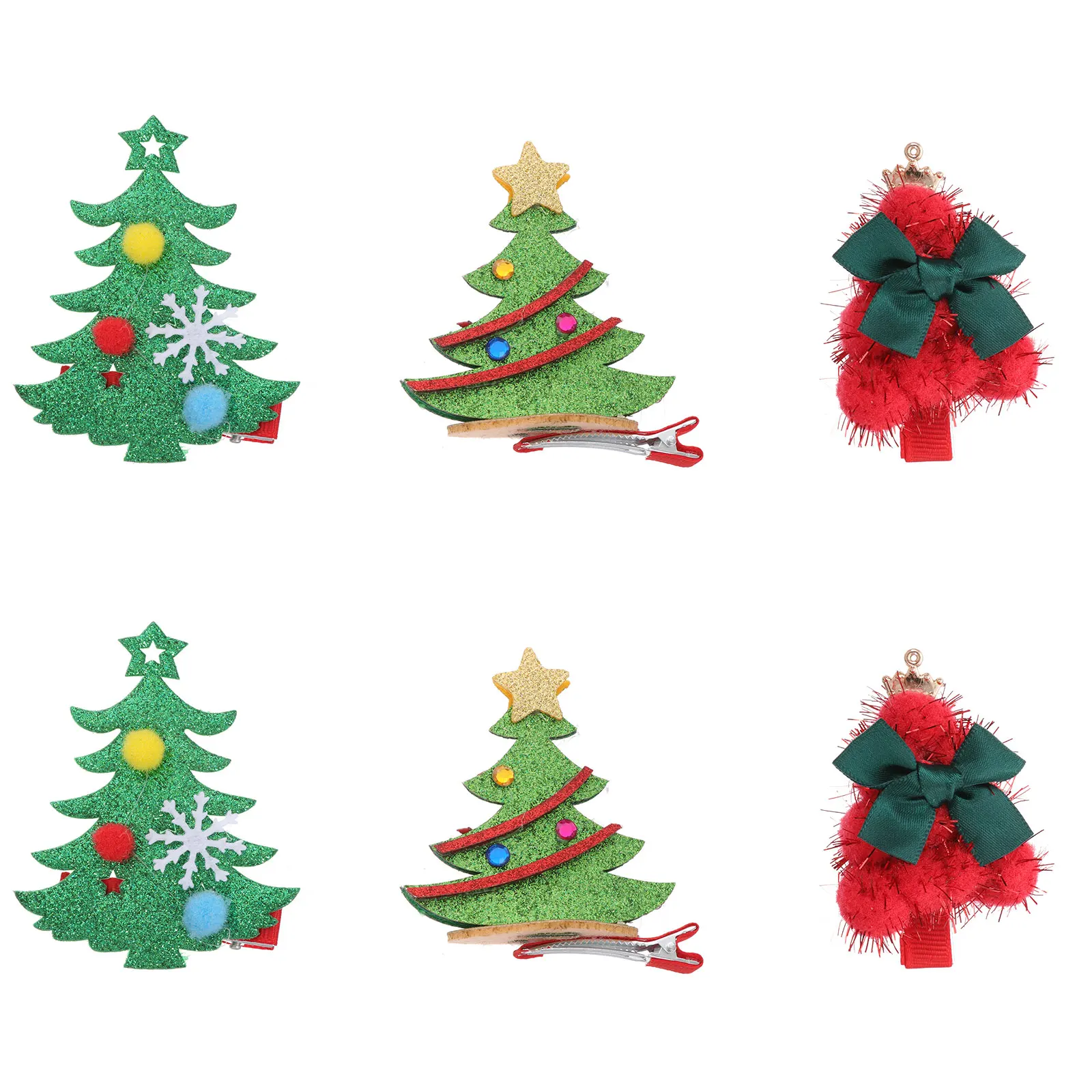

6pcs Tree Hairpins Green Christmas Tree Hairpins Kids Holiday Headgear Festival Accessories Xmas Clips Hairpin Decorations