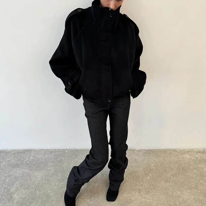 Elegante Wolljacke mit Stehkragen für Damen, Lose Passform, Lange Ärmel, Einreihig, mit Reißverschluss, Damenjacke, Herbst-Winter-Oberbekleidung 2026 – Detail 17