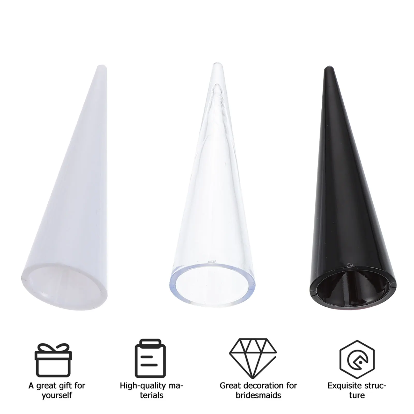 

12pcs Ring Display Stand Acrylic Jewelry Holder Durable Lightweight Cone Shaped For Home Store Trade Show Finger Rings Showcase