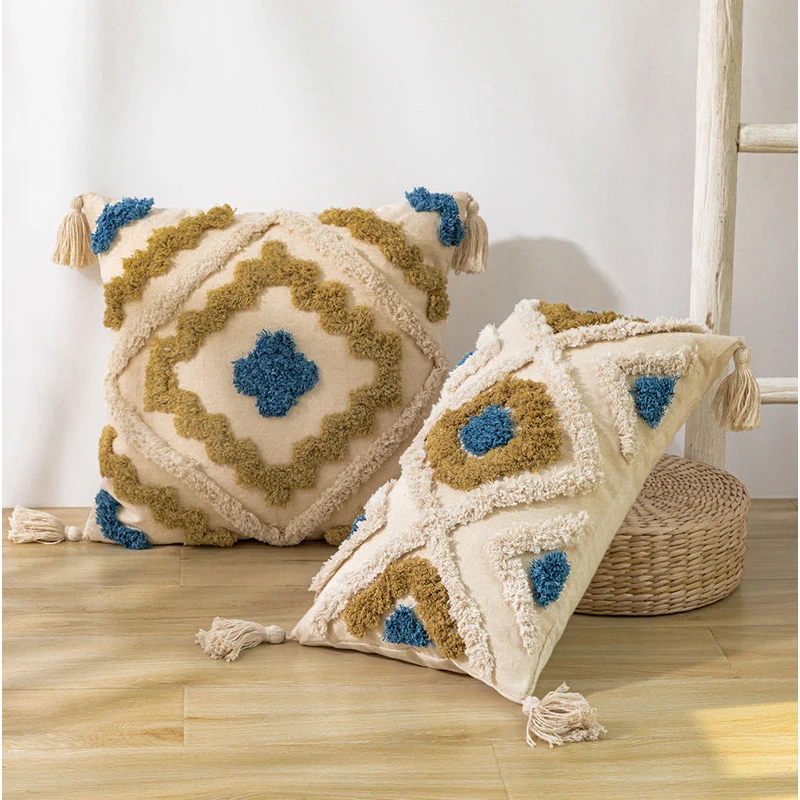 BUYNOW 1PC Bohemian Tufted Tassel Pillowcase Without Filler Pastoral Style Living Room Sofa Bedroom Cushion Cover Fabric Decor