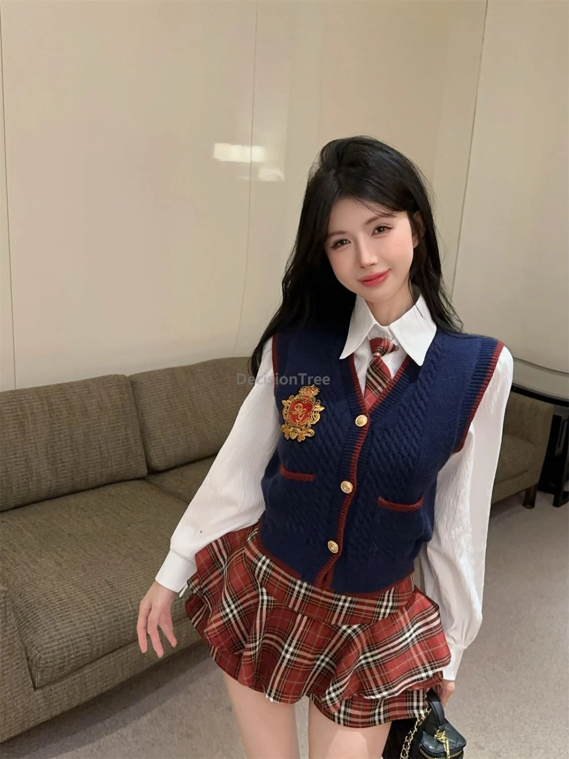 طقم مكون من ثلاث قطع على الطراز الكوري لعام 2025، حرم الجامعي اليومي يرتدي زي مدرسي خريفي أنيق للفتيات الجميلات #5