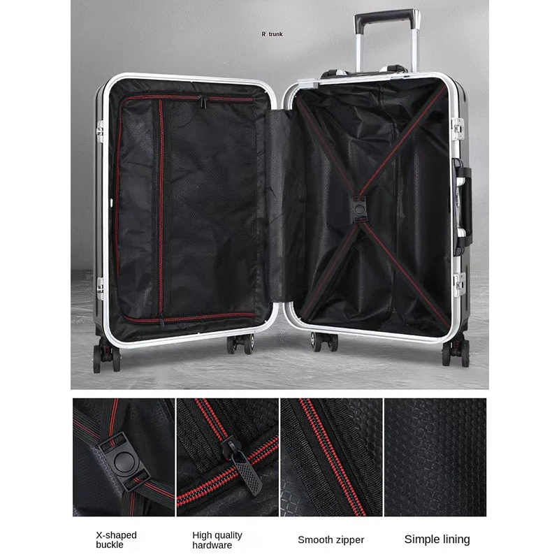 Imagem -05 - Alumínio Quadro Mala sobre Rodas Bagageira Cabin Trolley Case Travel Bolsa Senha de Bloqueio Zipper Viagem 20 22 24 28