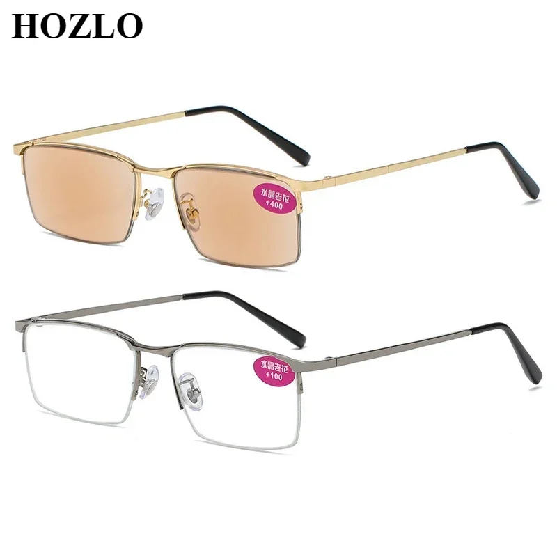 

New Men High Definition Crystal Glass Semirim Business Reading Glasses Sunglasses Male Metal Hyperopia Longsighted Spectacles