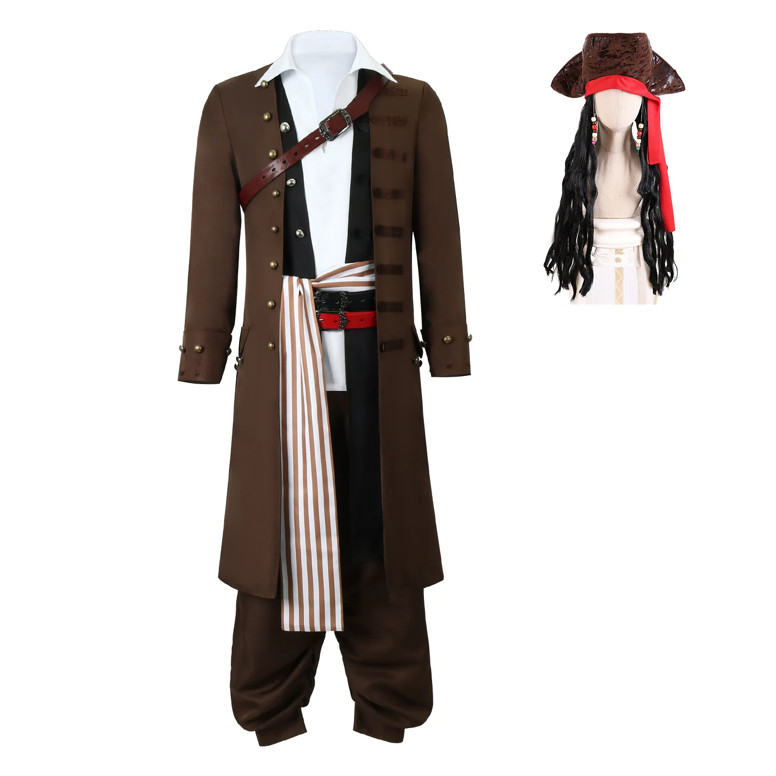 Movie Pirates Caribbean Cosplay Costumes Carnival Captain Jack Cosplay Full Suit Set Halloween Party Performance Outfits for Men