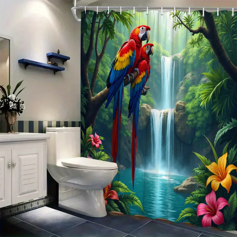 Rainforest Parrot Shower Curtain - Multi-Style Bath Decor, Perfect for Those Who Love Nature-Inspired and Practical Designs