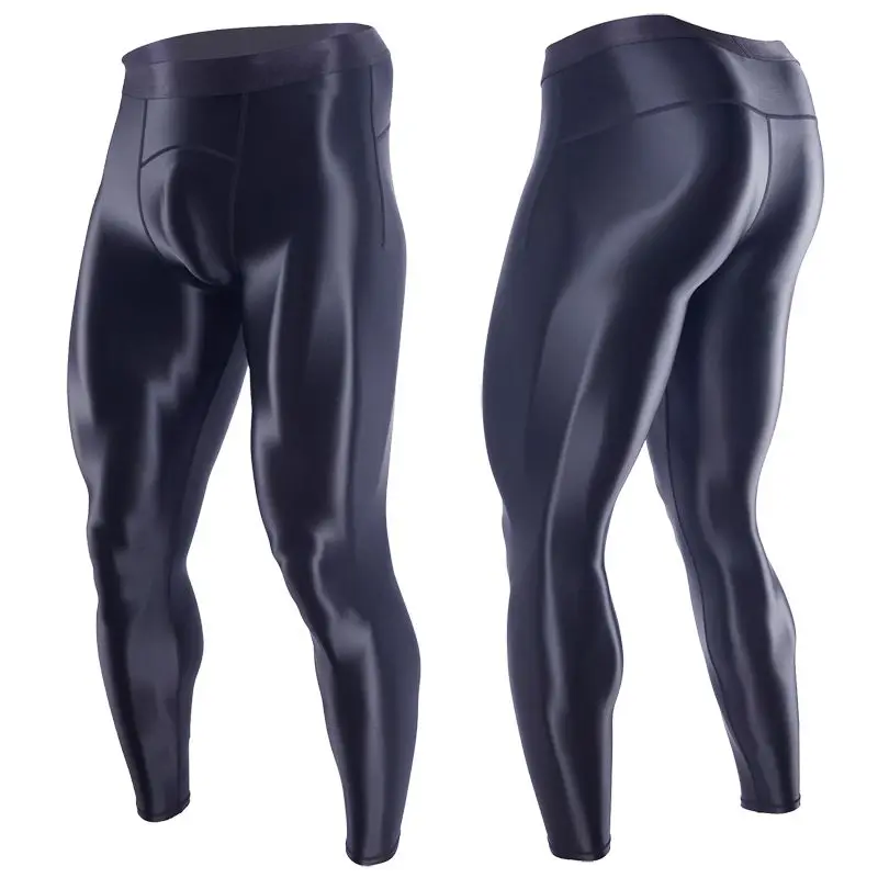 Glossy Satin Men Leggings High Waist Smooth Skinny Man Pants Sports Tights Quick-drying Outdoor Fitness Gym Leggings Trousers