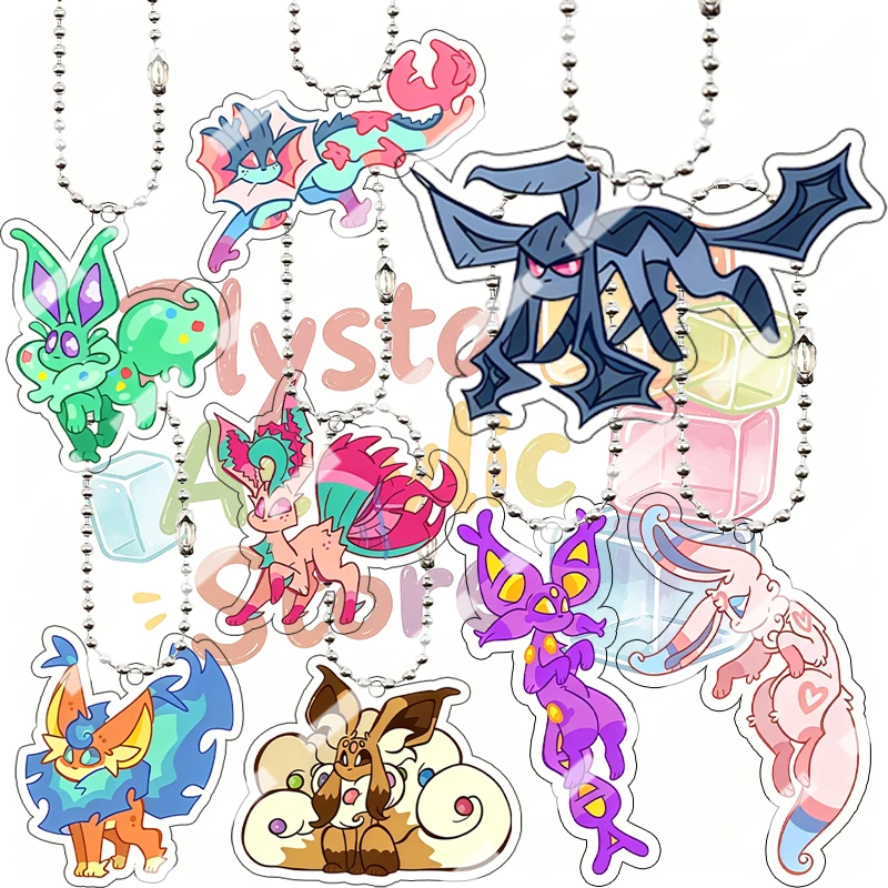 Fashion Acrylic Keychain Colorful Eeveelutions Anime Cartoon Jolteon Leafeon Sylveon Glaceon Peripheral Bag Pendant Accessory