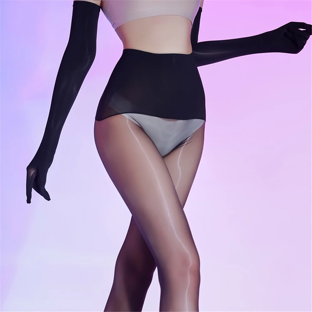 

Sexy Women Seamless Elastic High Waist Oil Glossy Shiny Sockings 3D Thin Sheer See Through Tights Maid Shaping Pantyhose