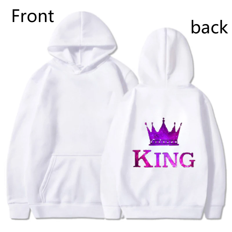 New Women Men Hoodies King Queen Printed Sweatshirt Lovers Couples Hoodie Fashion Hooded Sweatshirt Matching Casual Pullovers