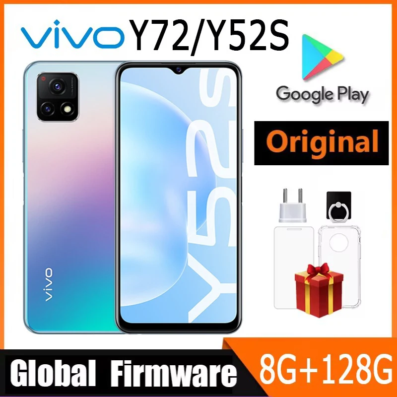 VIVO Y72 글로벌 펌웨어 5G 스마트폰, 치수 720, 8GB, 128GB, 5000mAh 배터리, 18W, 48MP 카메라, 중고 휴대폰 