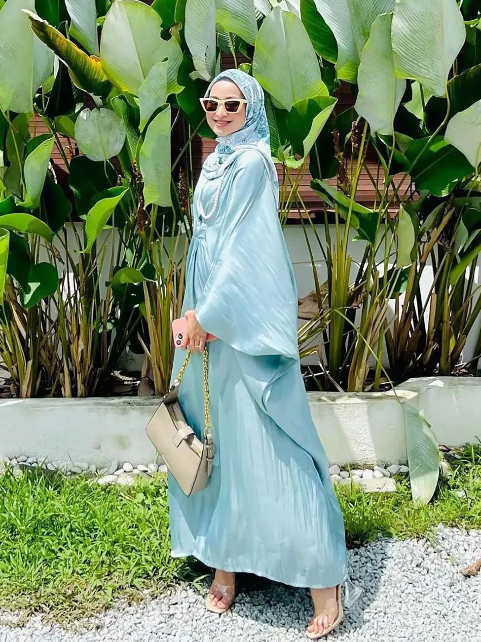 

Eid Abaya Silky Muslim Dress for Women Stain Bat Sleeve Maxi Dresses Abayas Moroccan Caftan Party Night Long Vestidos Largo 2023