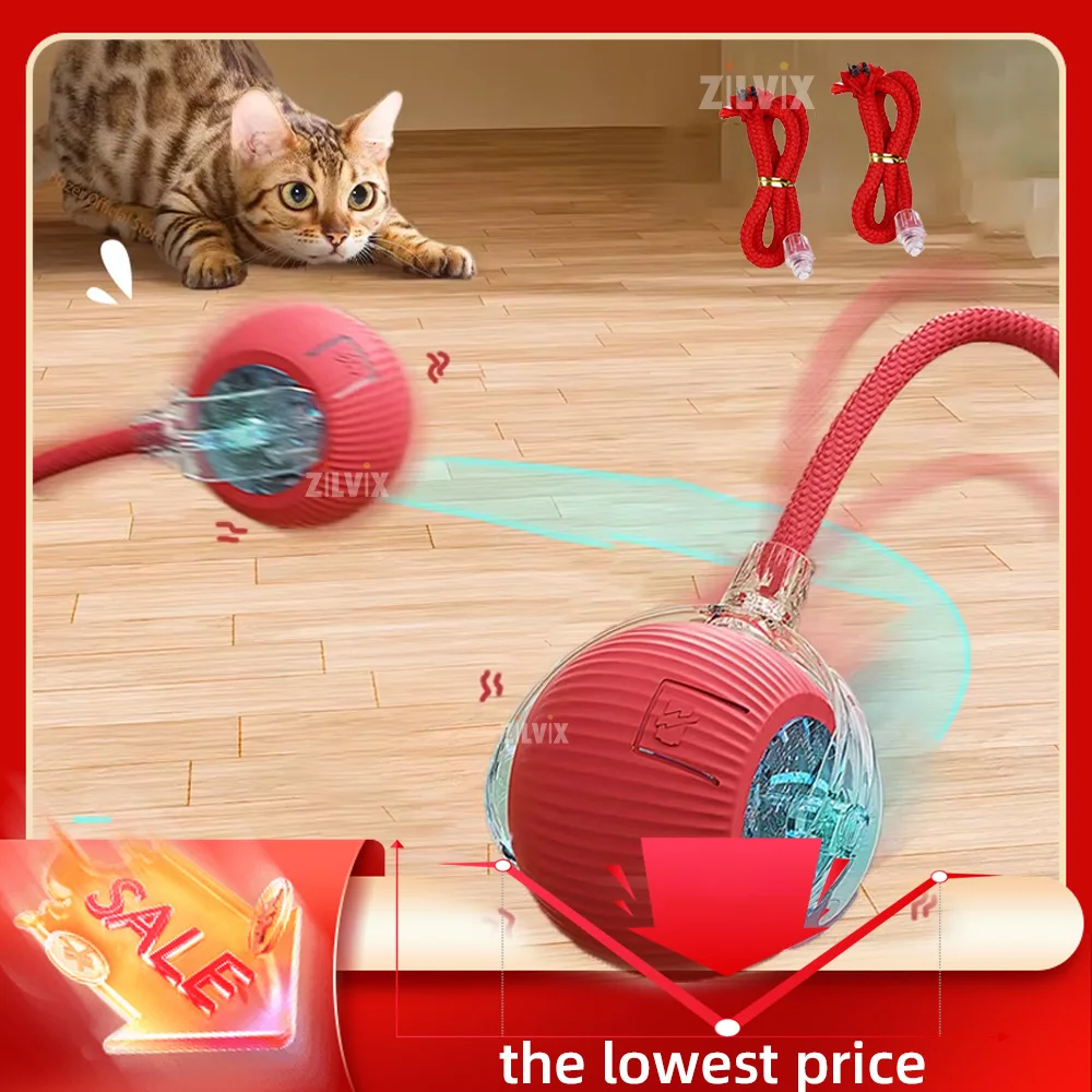 Cat Interactive Ball 3 Mode Automatic Rolling Ball Toys Faux Tail Rechargeable Smart Pet Electric Toy Cat Training Imitate Mouse