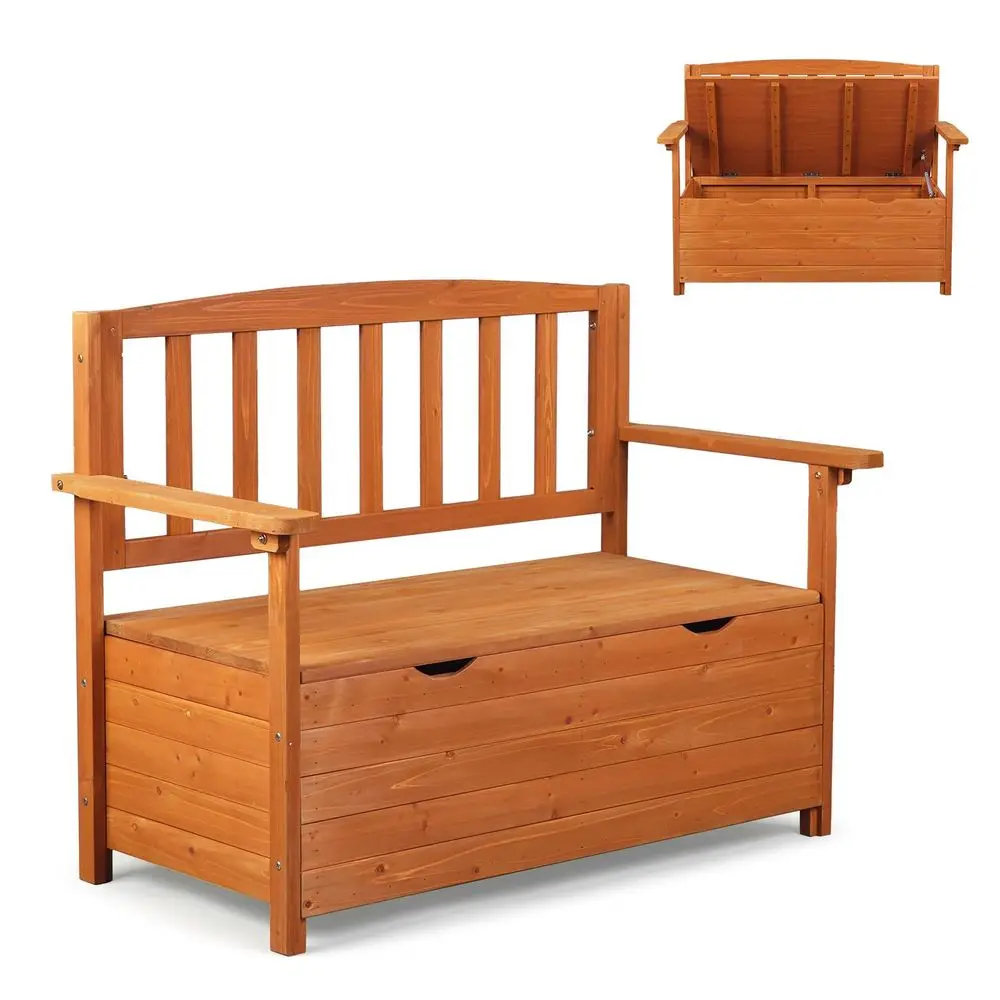 

Outdoor Storage Bench, Large Wood Deck Box with Seating, Weatherproof Outdoor Bench with Storage Loveseat, 2Person Wooden Patio