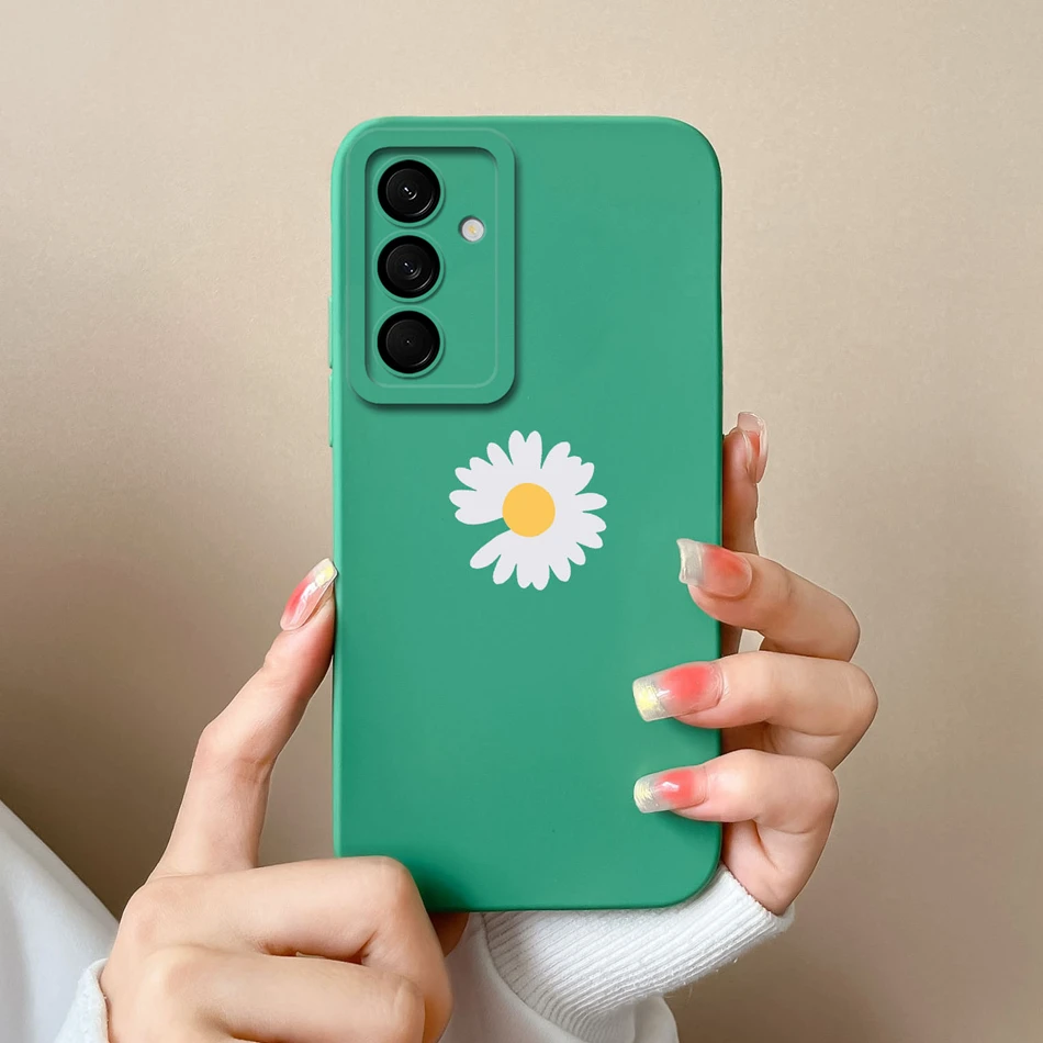 Case For Samsung Galaxy M55 5G Flower Soft Liquid Silicone Camera Lens Protection Back Cover For Samsung M 55 Coque Funda Bumper