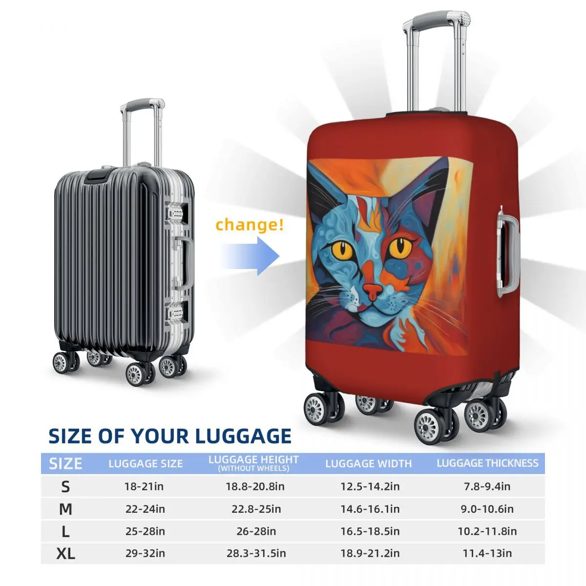 Animal Cat Suitcase Cover Neo Fauvism Cruise Trip Vacation Strectch Luggage Accesories Protector