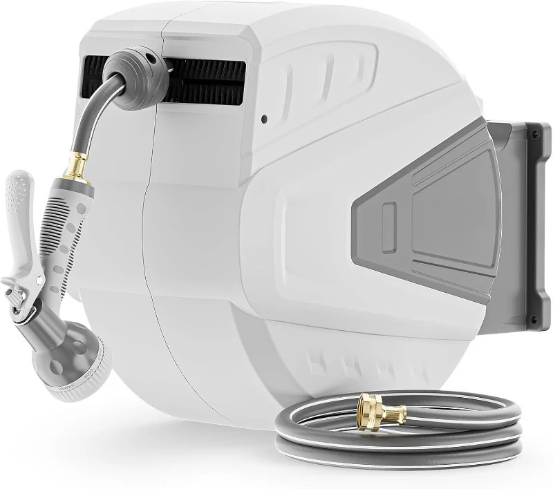 

Retractable Garden Hose Reel,5/8 in x 100 FT Wall Mounted Hose Reel, with 9- Function Sprayer Nozzle