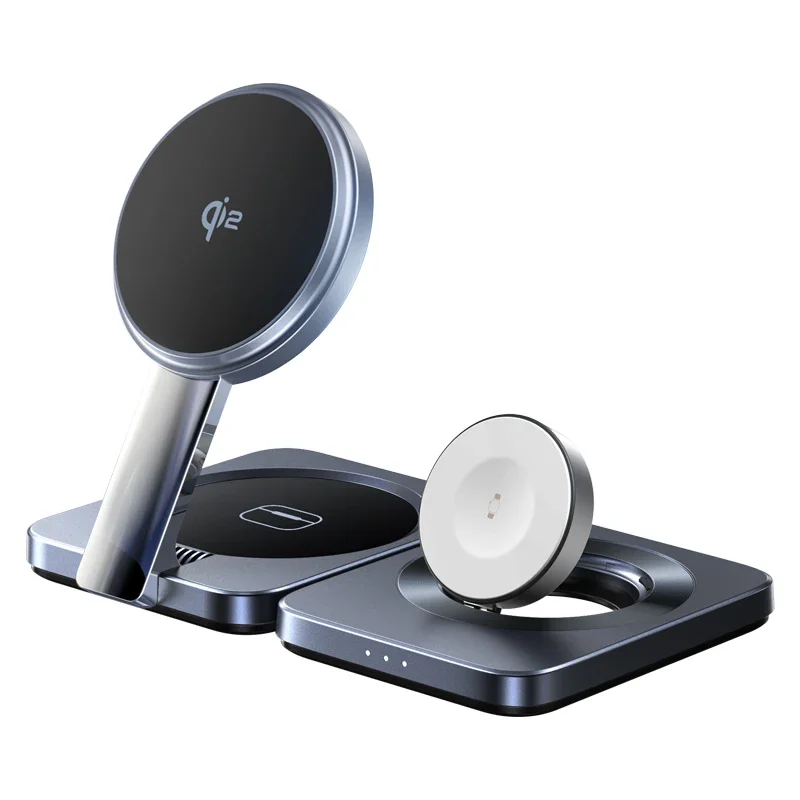 2024 New Qi2 3-in-1 magnetic wireless charger Foldable watch headset 15w multi-function charger