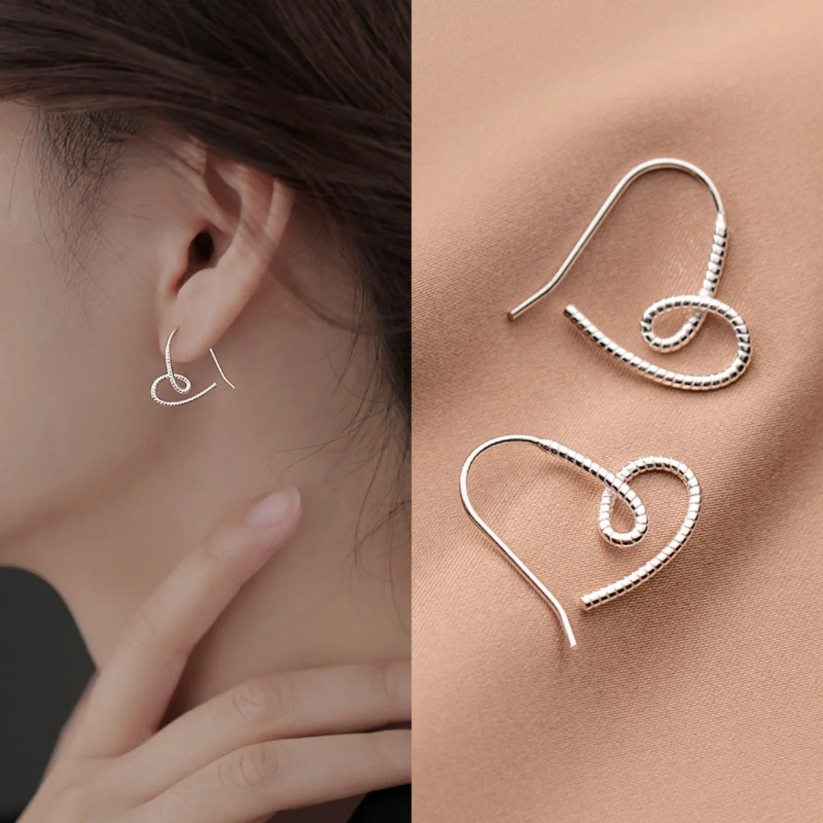 New Fashion Silver Color Simple Hollow Cute Heart Stud Earrings for Women Girls Hypoallergenic Earrings Teen Jewelry Gifts