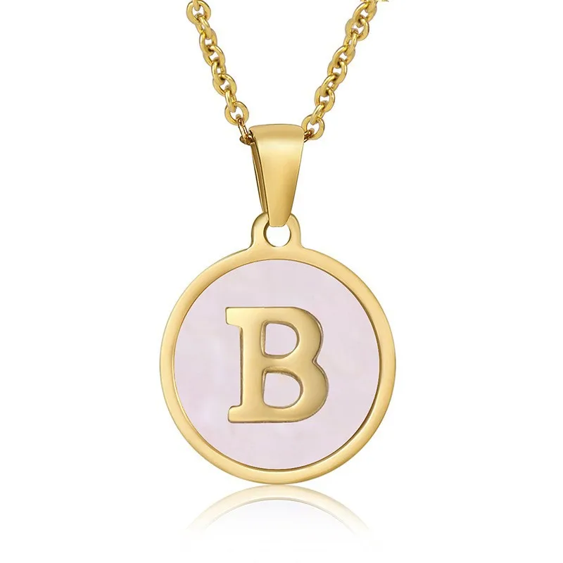 Newest Gold Color 26 Letter Necklaces for Women Alphabet Pink Shell Pendant Necklace Fashion Chain Necklace for Women Jewelry