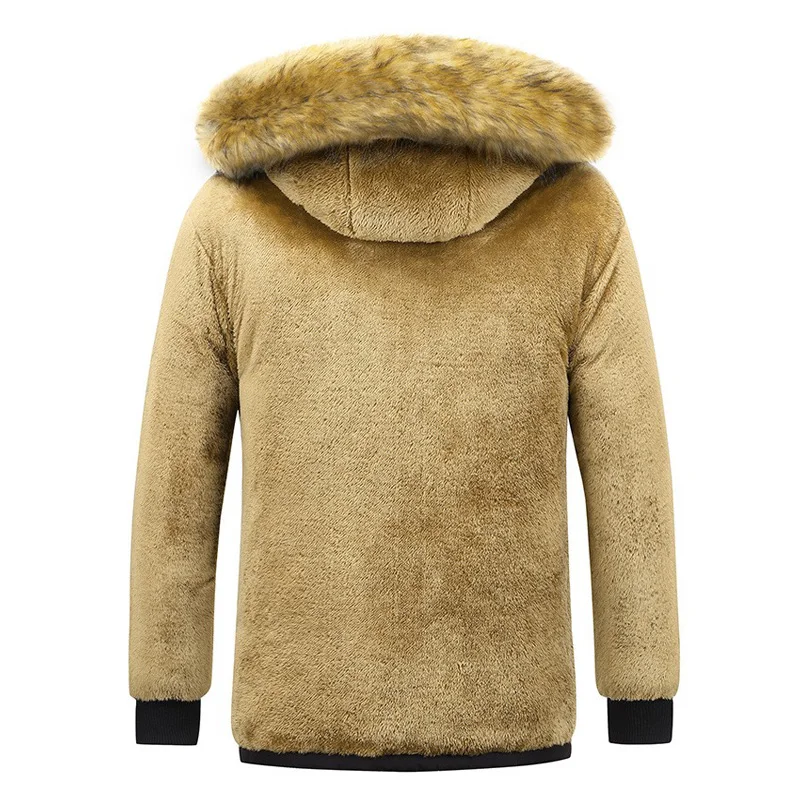 Men's Winter Fur Collar Thick Warm Parkas Windproof Fleece Lined Removable Hooded Jacket Male Cotton Outwear Coats Casual Jacket