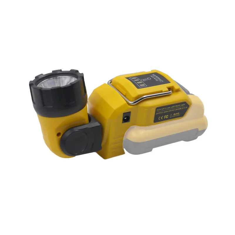 Imagem -02 - Portátil Spotlight Led Luz de Advertência Trabalho Lâmpada Lanterna Usb Carregador para Dewalt Dcb120 10.8v 12v Li-ion Bateria Amarelo