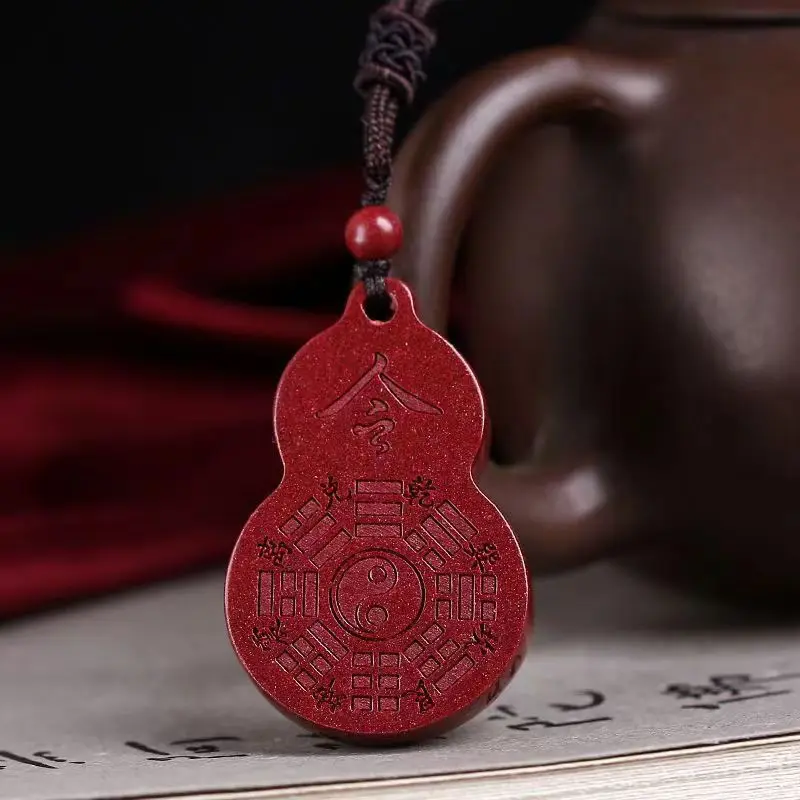 Natural Cinnabar Gossip Gourd Necklace Pendant Men's and Women's Retro Fulu Token Pendant Wholesale