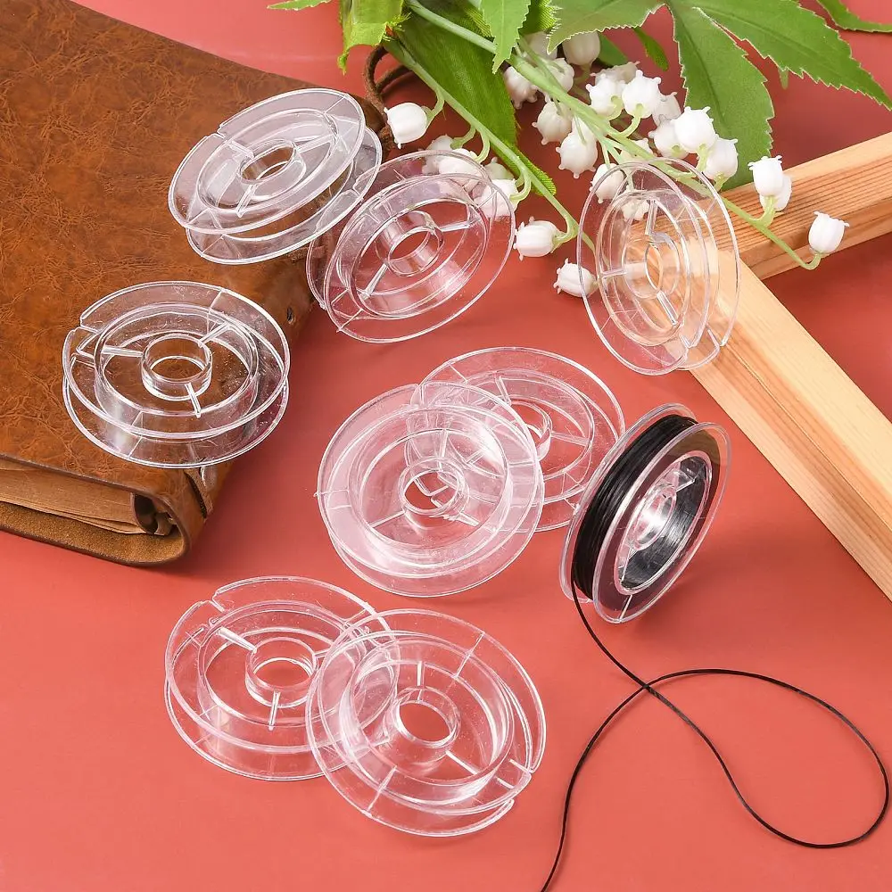 PandaHall 200 Stück Transparente Kunststoffspulen, Radform 50x10mm für Faden, Perlen, Draht, Organisation, Schmuckherstellung und Aufbewahrung – Detail 2