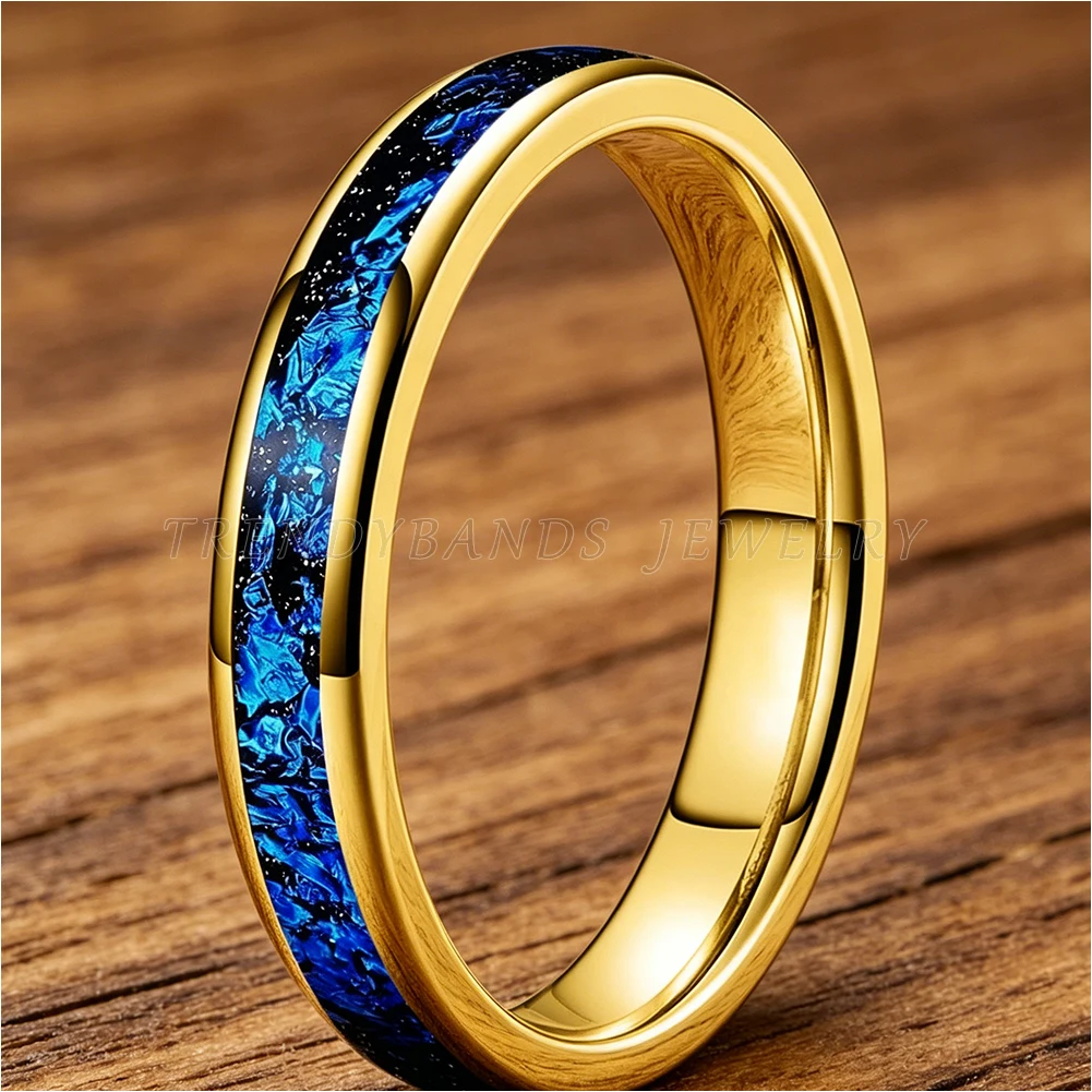 

4mm Tungsten Carbide Wedding Rings Blue Foil Inlay for Men Women Engagement Trendy Jewelry Polished Shiny Comfort Fit