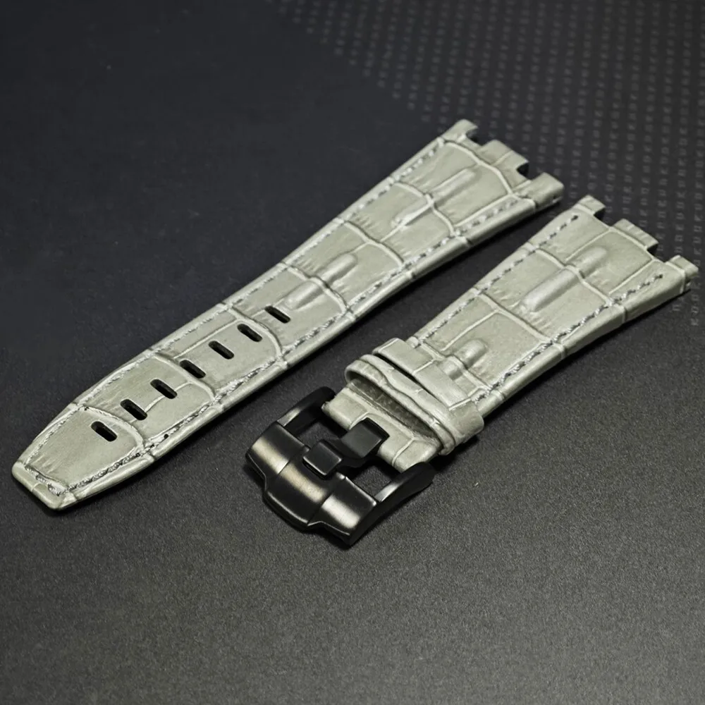 ل AP 42 مللي متر أوديمارس بيجيه رويال أوك أوفشور 28 مللي متر رمادي عالي الجودة حزام ساعة من الجلد مع مشبك أسود