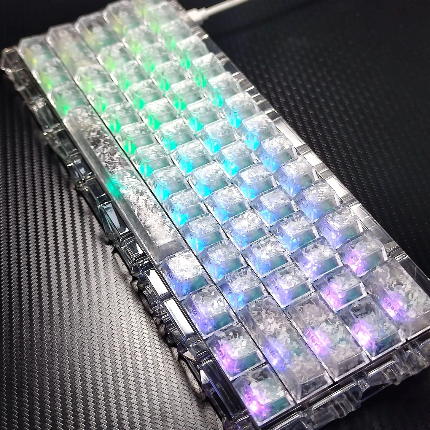 Carbon Fiber Texture Fog Transparent Cherry 130+ Keycap PC L
