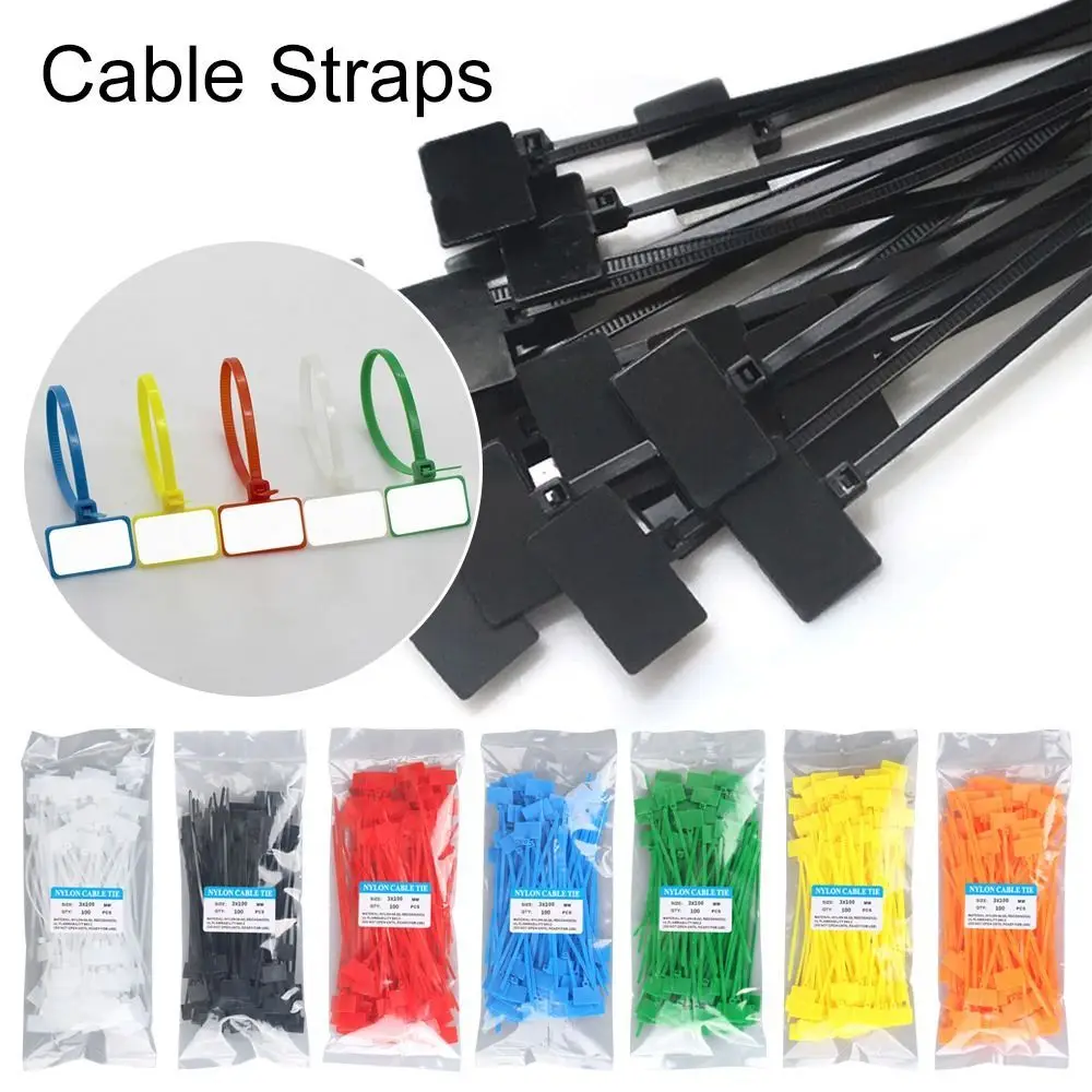 100Pcs Easy Mark Nylon Cable Ties Self-locking Zip Ties Strapping Tape Colorful Tag Labels Wire Marker Wiring Accessories